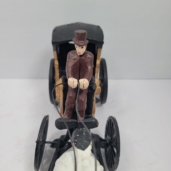Vintage Cast Iron Horse Drawn Carriage Hand Painted Collectible with Figurine - Picture 8 of 12